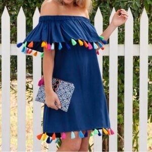 Escapada Living Women’s Navy Off The Shoulder Tassel Dress